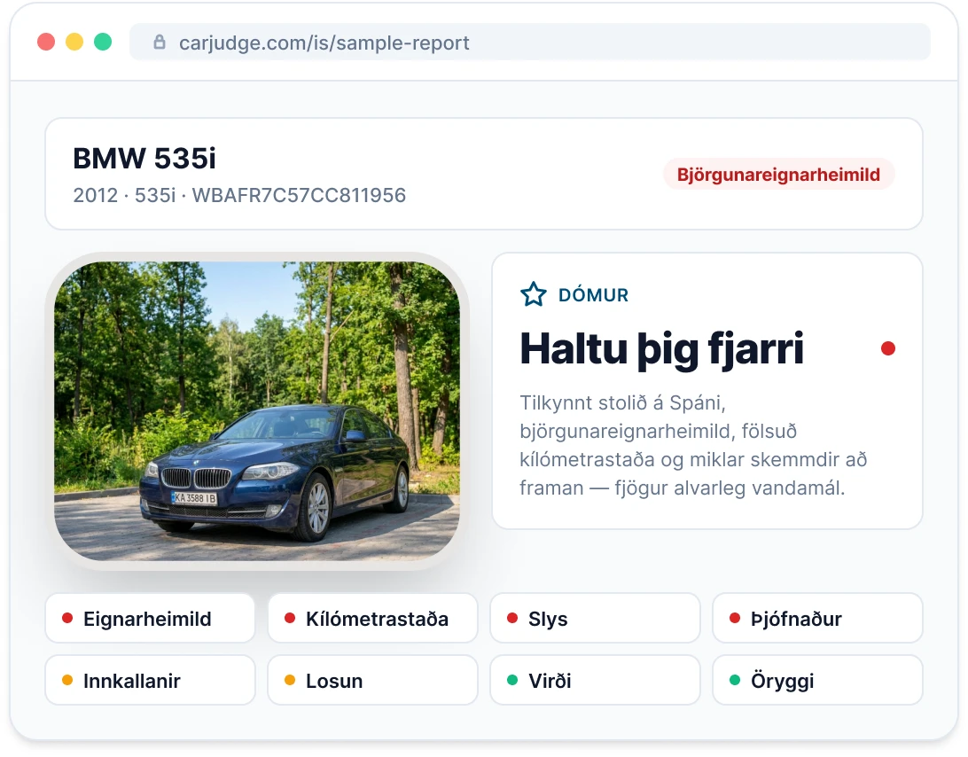 Forskoðun á dæmi um ökutækjaskýrslu