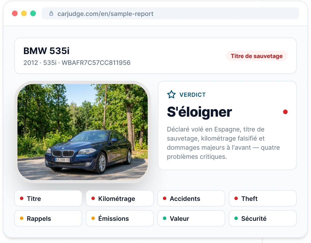 Aperçu d'un rapport véhicule exemple