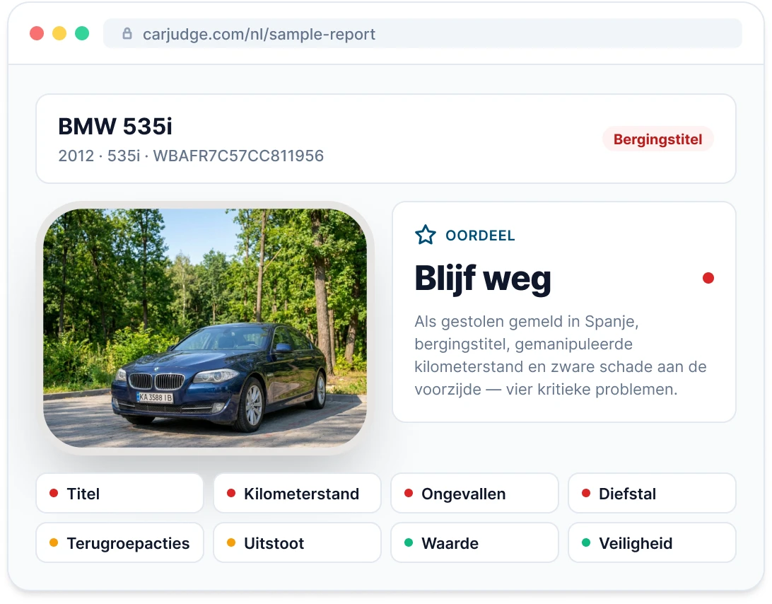 Voorbeeld van een voorbeeldrapport van een voertuig