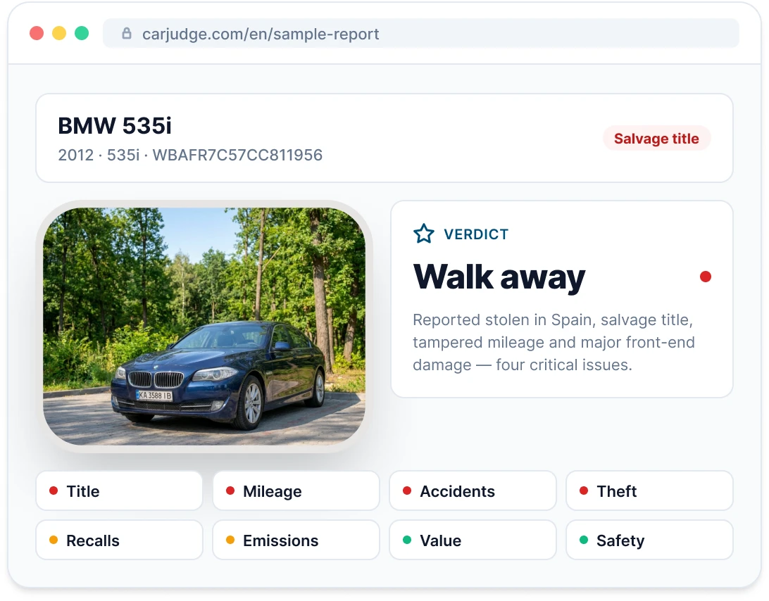 Preview of a sample vehicle report