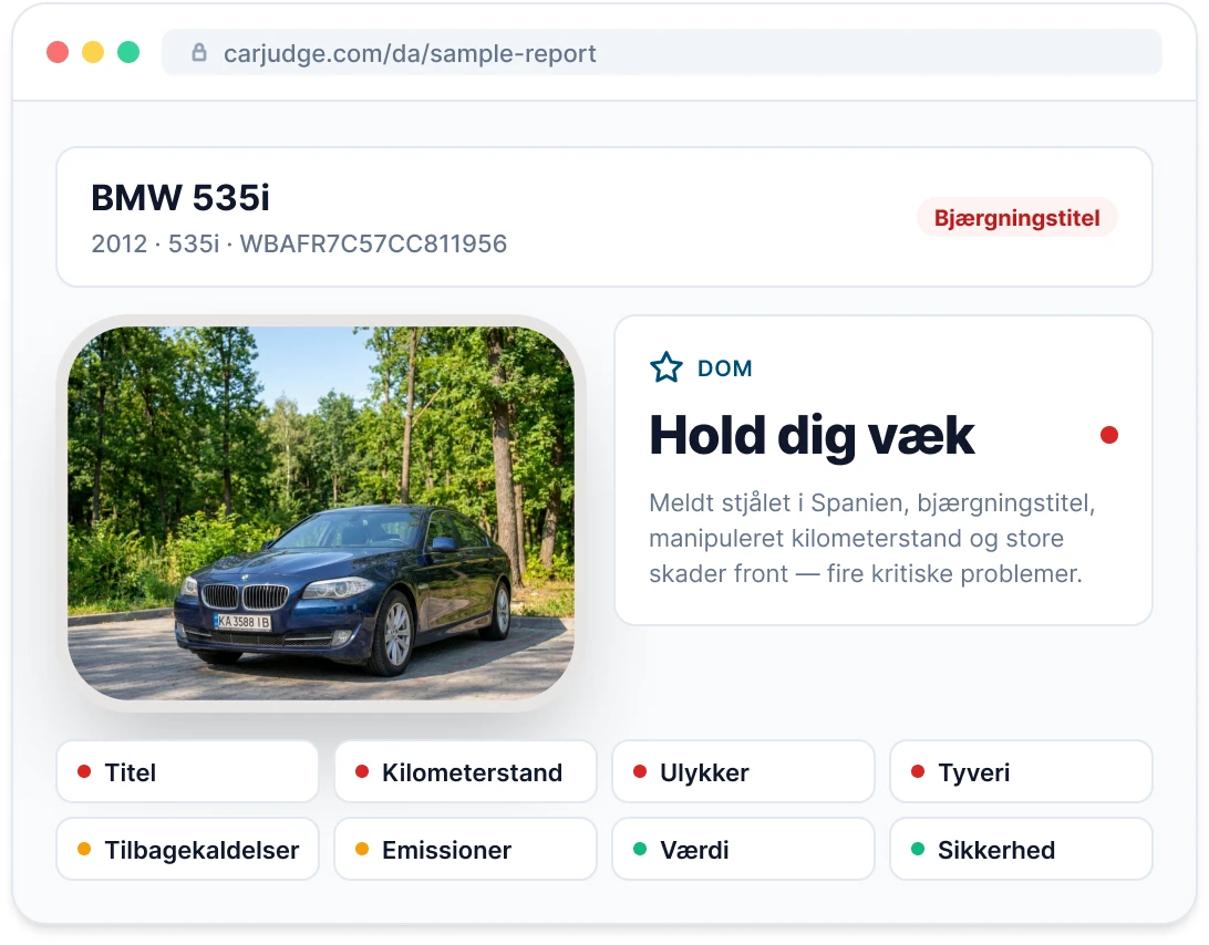 Forhåndsvisning af en eksempelrapport for et køretøj