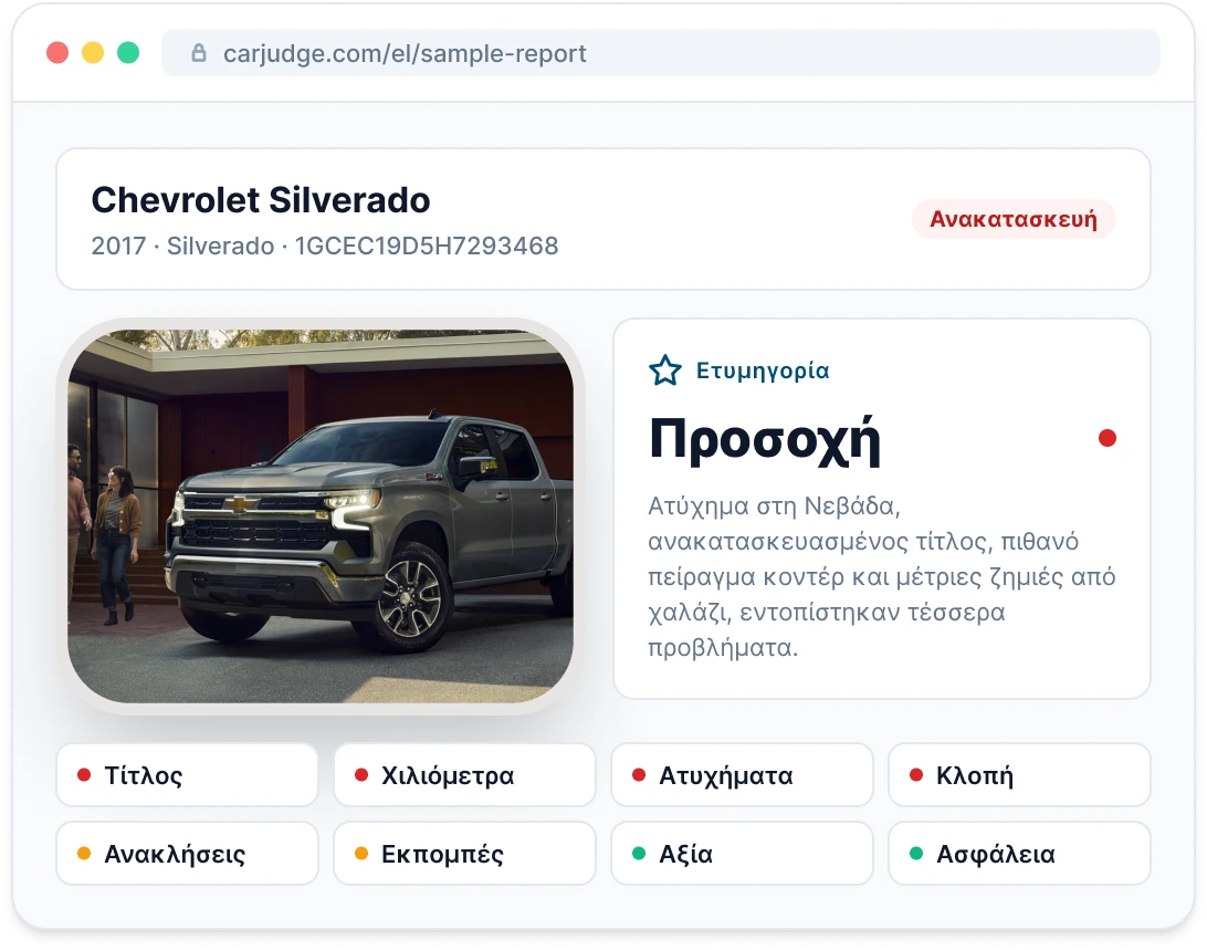 Προεπισκόπηση ενός δείγματος Vehicle Report