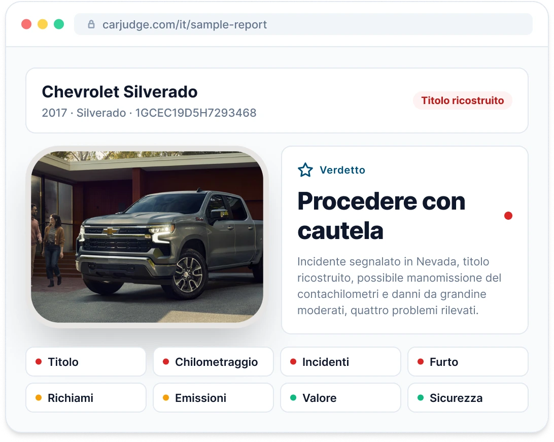 Anteprima di un esempio di Vehicle Report