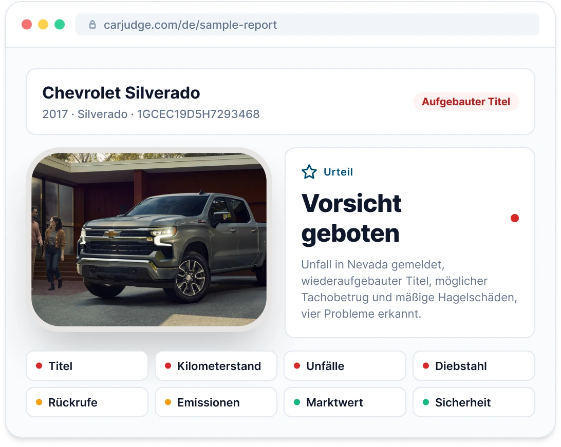 Vorschau eines Beispiel-CarJudge-Berichts
