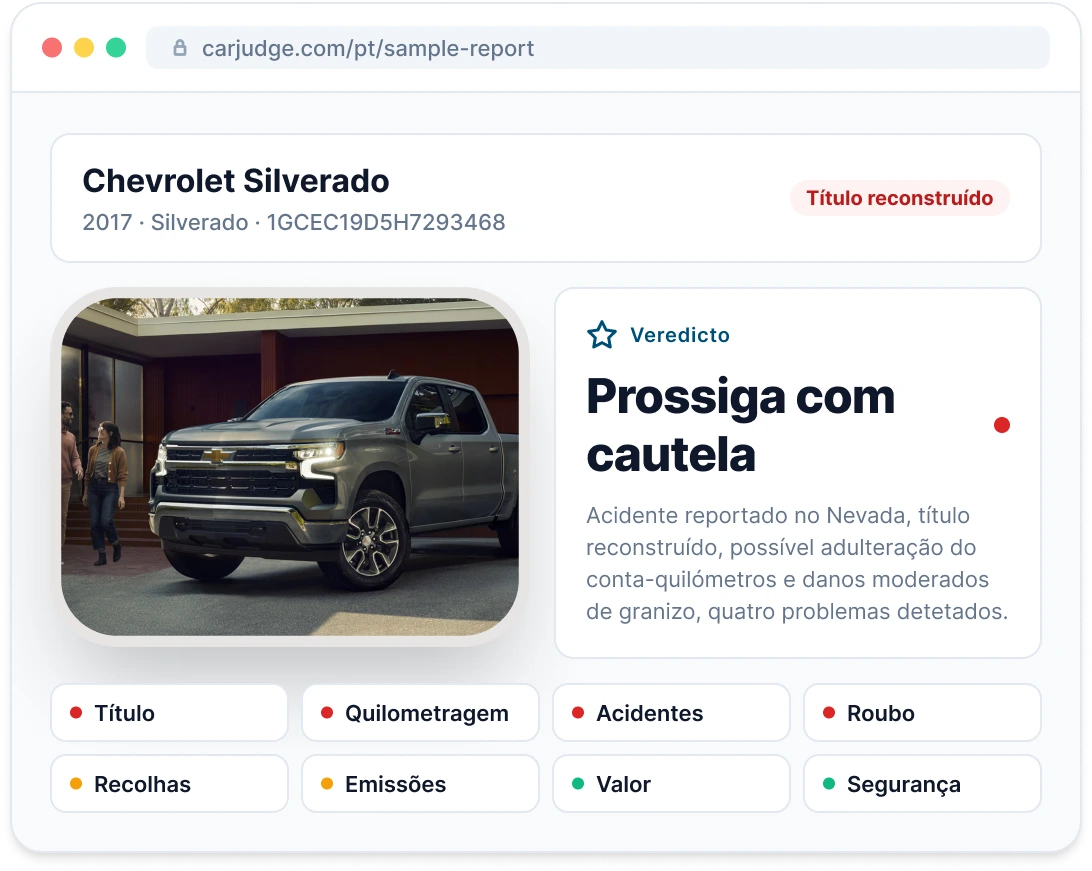 Prévia de um exemplo de Vehicle Report