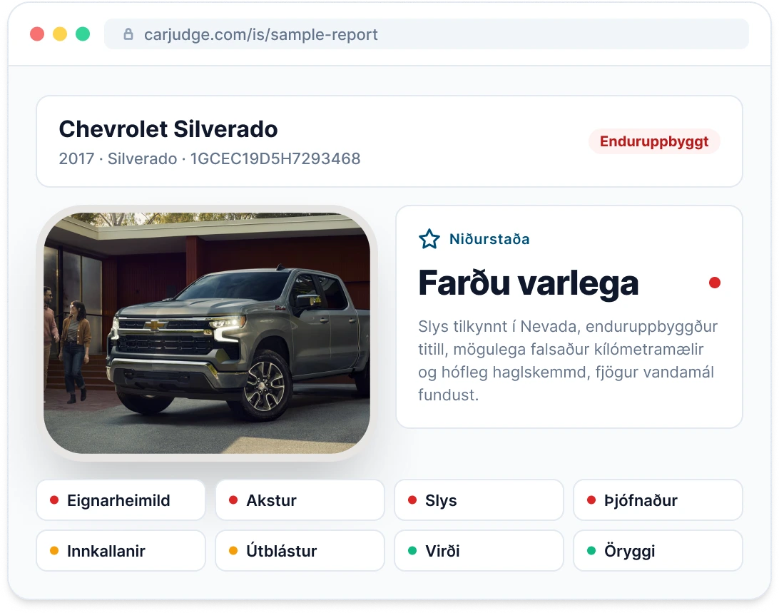 Forskoðun á sýnishorni af Vehicle Report