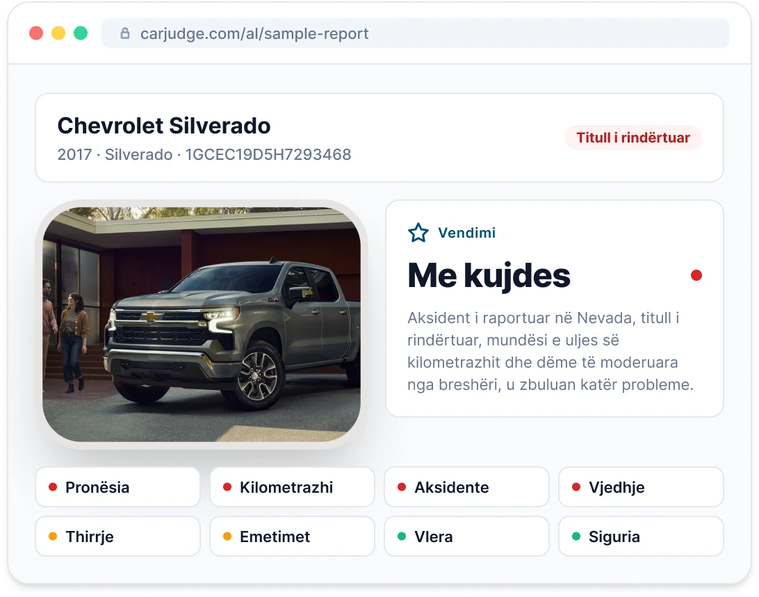 Pamje paraprake e një shembulli Vehicle Report