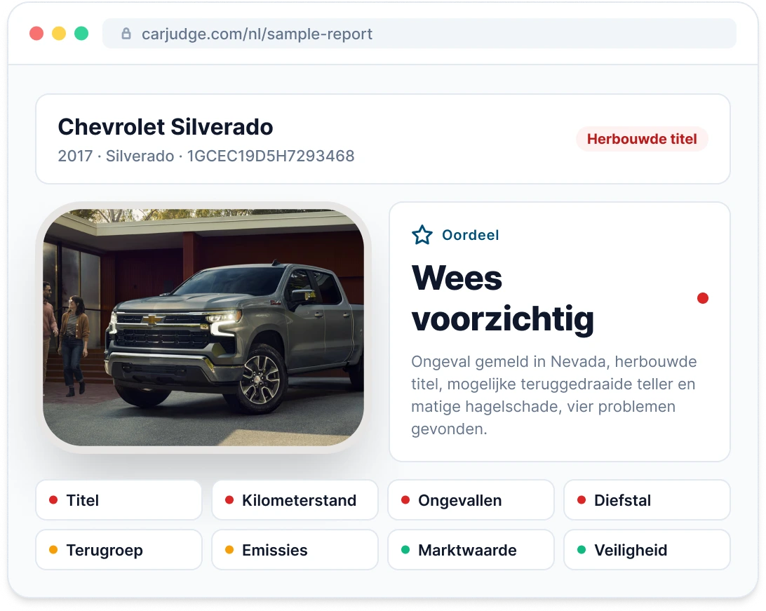 Voorbeeldweergave van een Vehicle Report