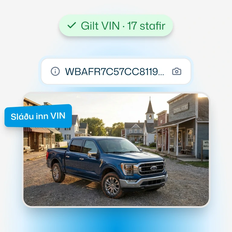 Sláið inn VIN-númerið eða skráningarnúmerið yðar