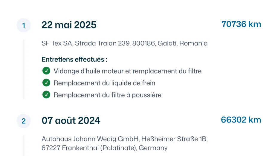 Historique d'entretien
