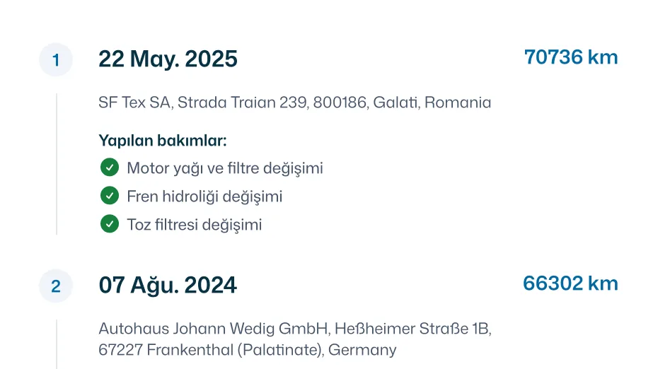 Bakım geçmişi